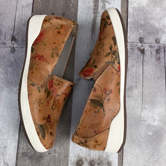 Dansko Shoes Sz 37 Slip On Sneakers Tan Leather Floral Printed Casual Boho - Picture 6 of 12